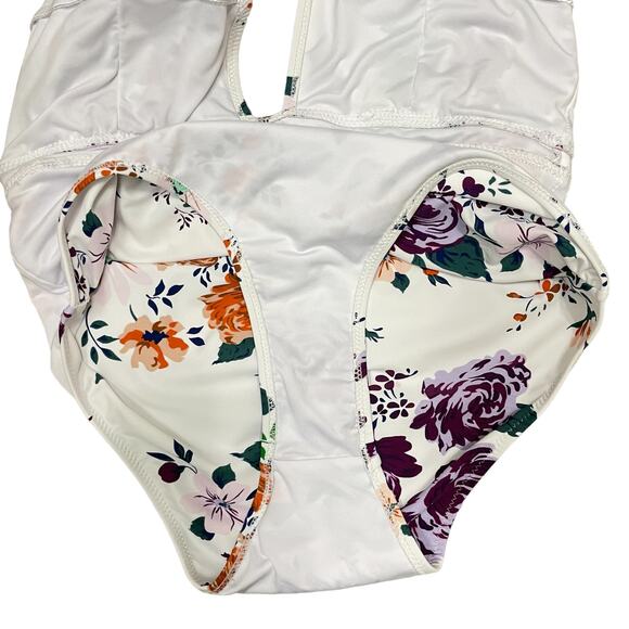 Cupshe | NWT White Floral Print Ruched Halter Cross Cutout One-Piece Swimsuit - Picture 9 of 12